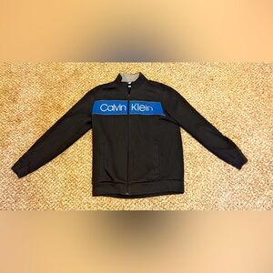 Calvin Klein Jeans Spell Out Hoodie Mens L Blue Zip Up Full Logo Hip Hop Y2k